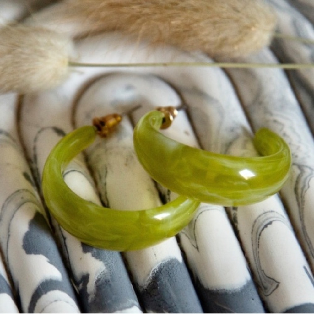 Elegant Green Lucite Hoop Earrings